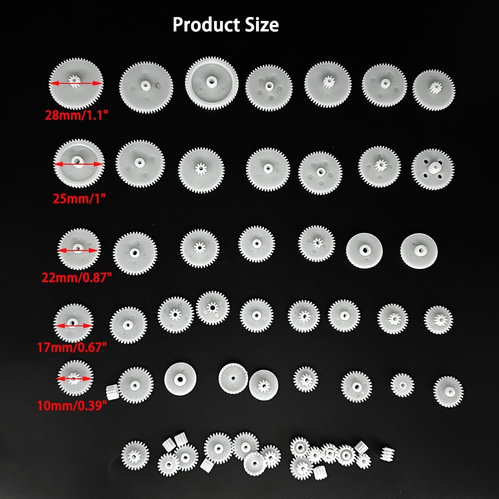 58PCS Small Gears Set Plastic Module 0.5 for DC Motor DIY 58, White