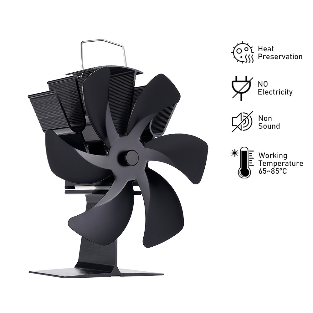 Wood Stove Fan 6-Blade Fireplace Fan for Wood Burning Stove Heat Powered fan NEW