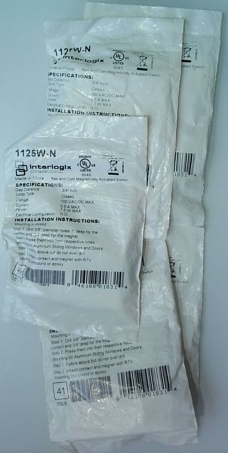 Interlogix 1125W-N 3/8" Flush Mini Magnetic Contact Wire Leads White (Lot of 5)