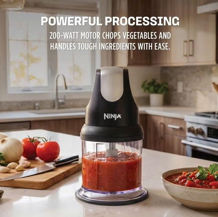 Ninja Food Chopper 2-Cup, One-Touch Pulse, Splash Guard & Storage Lid, Compact