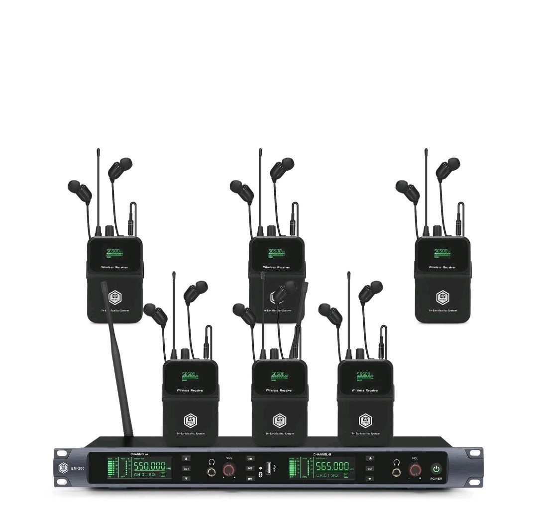 EM200 UHF Wireless in Ear Monitor System 2 Channel 6 Bodypacks Monitoring wit...