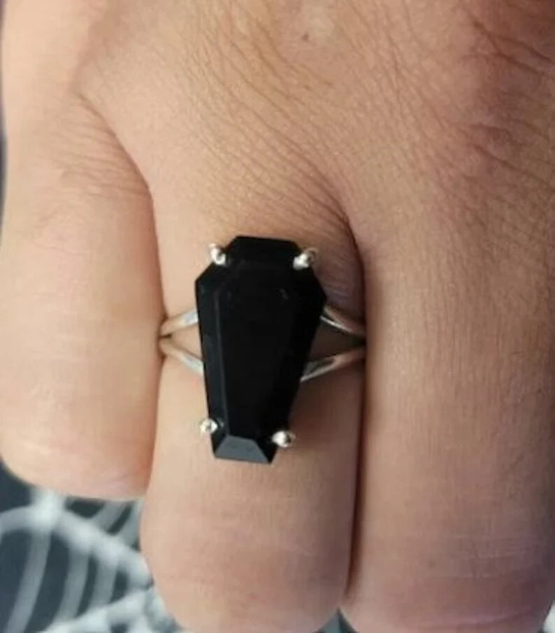 Black Coffin Ring, 925 Sterling Silver Ring, Handmade Silver Ring, Gems All Size