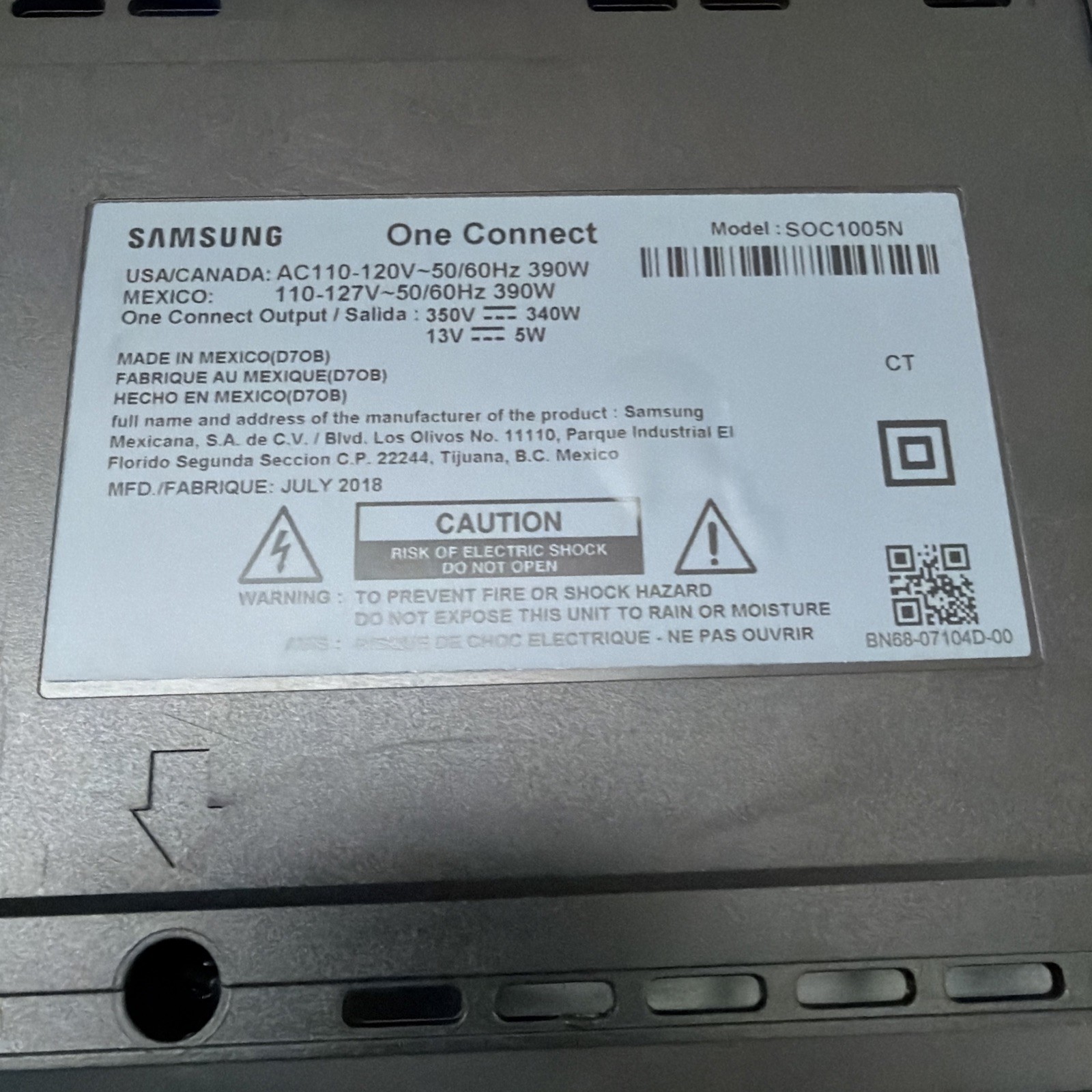 Samsung One Connect Box SOC1005N / NOT WORKING / ALL CABLES