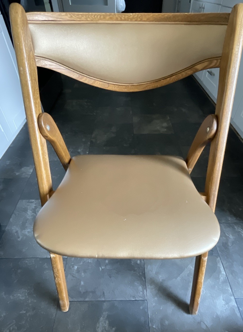 Vintage MID-CENTURY Bronze Coronet Wonderfold Vinyl Wood Folding Chair USA READ