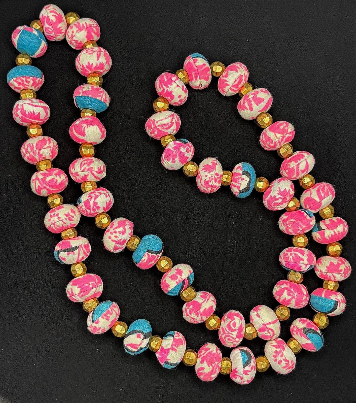 Fabric Wrapped Beaded Necklace