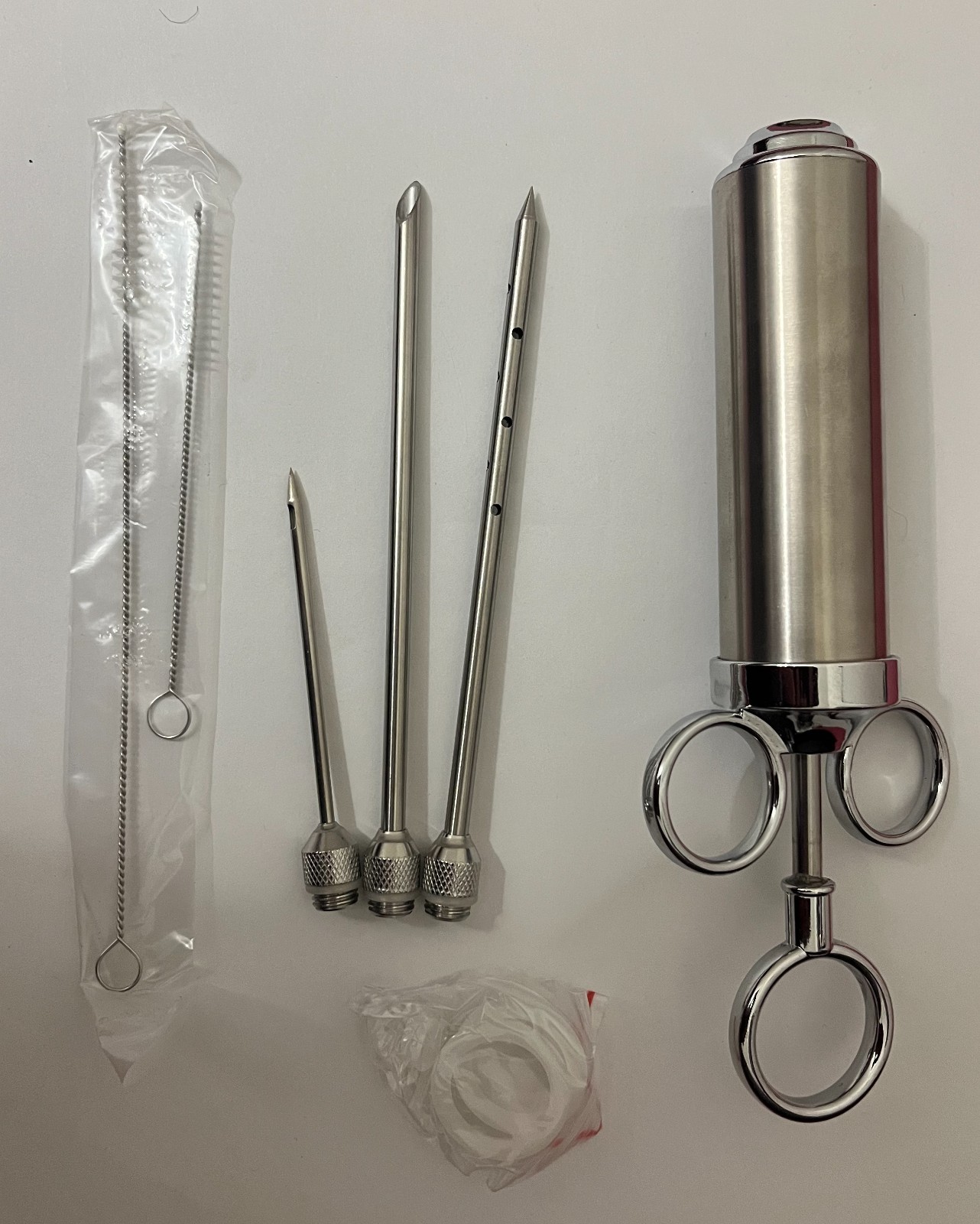 Stainless Steel Marinade Meat Injector Syringe With Mutiple Needles Silver