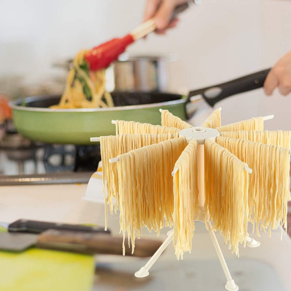 Collapsible Pasta Drying Rack with 10 Bars - White Spaghetti Holder