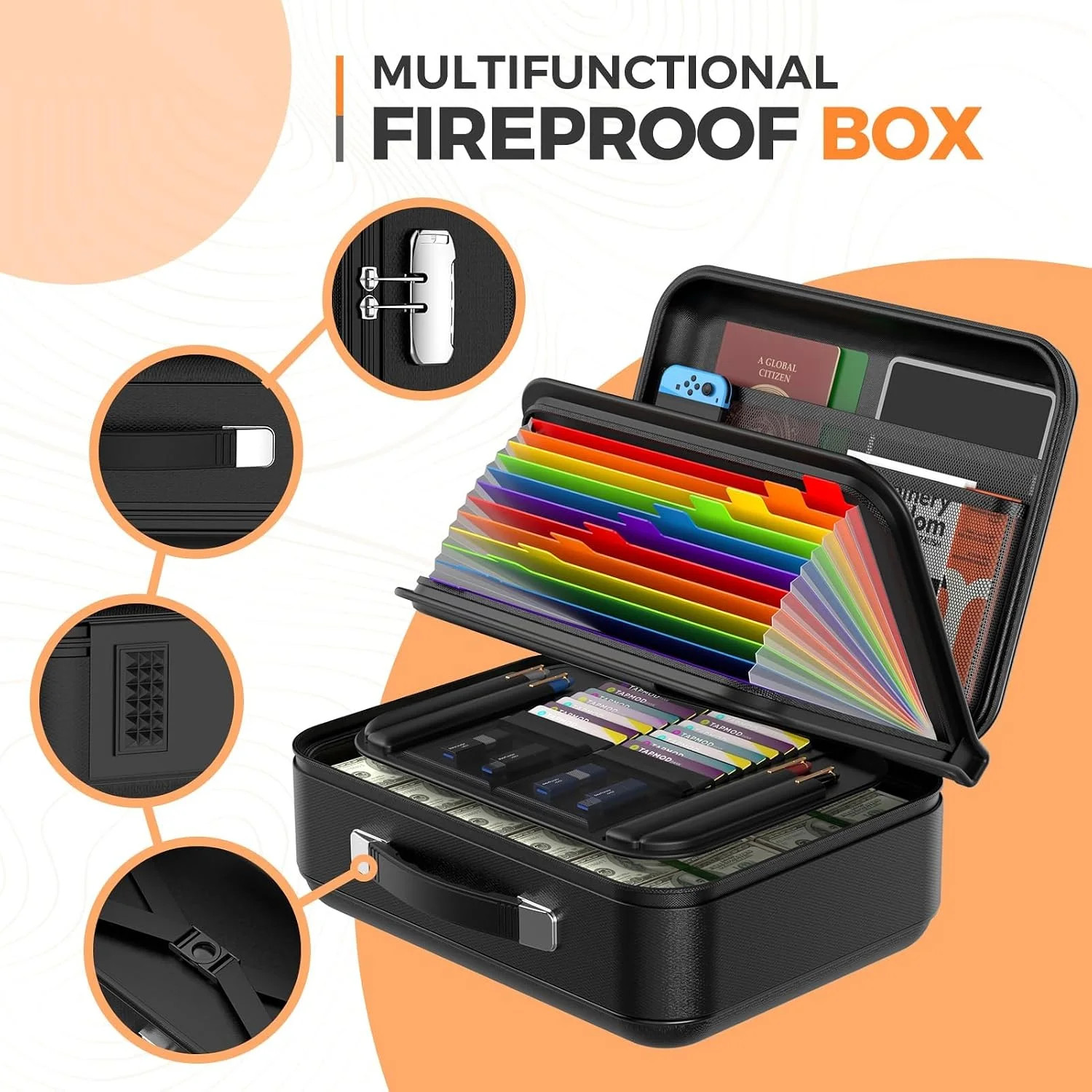 Fireproof Document Box, Waterproof Safe Box with Combination Lock | Upgraded Fir