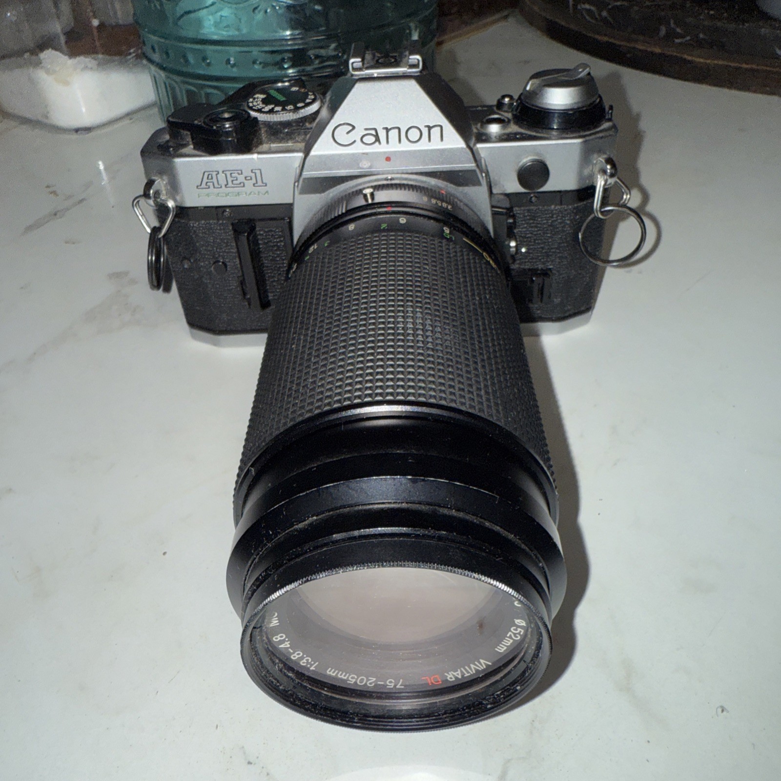 Canon AE-1 35mm SLR Film Camera w/ Vivitar 72mm 1:3.5- 5.3 Vivitar 28-200mm Lens