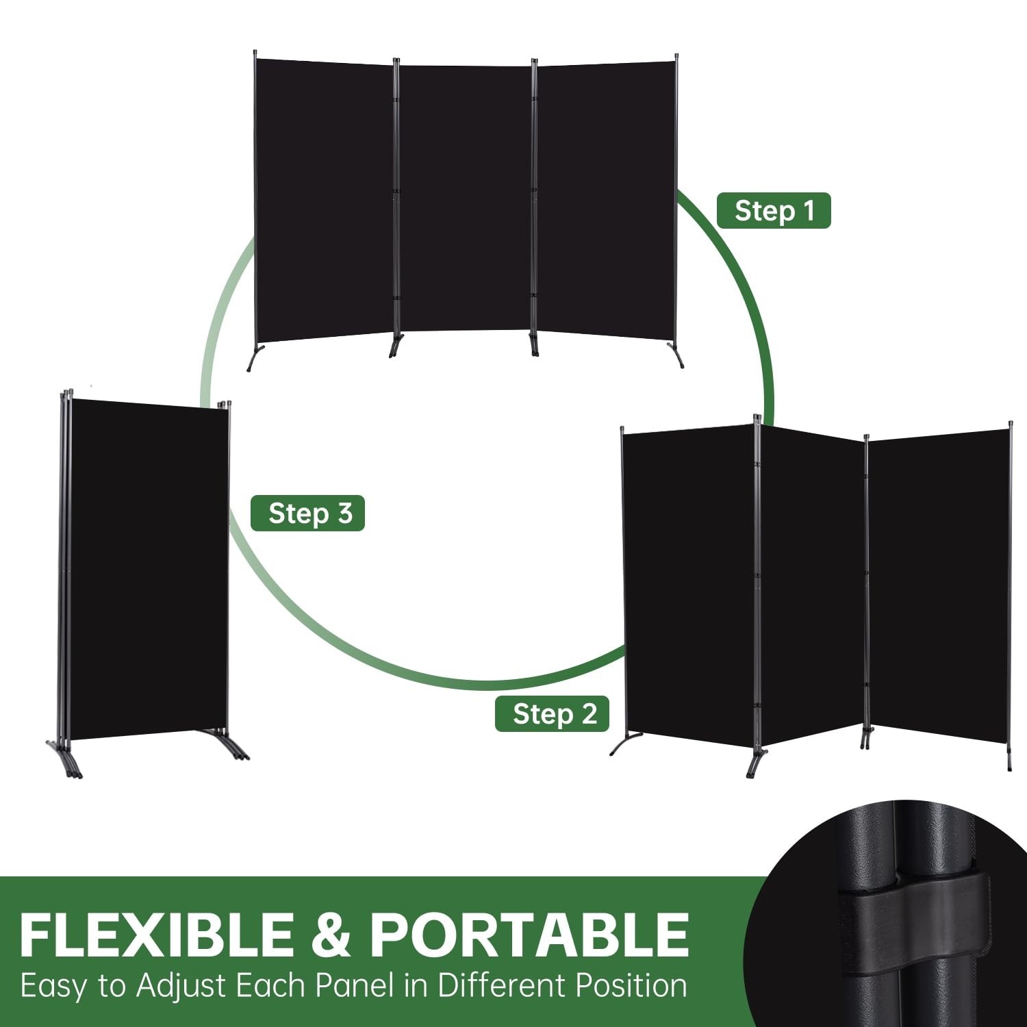 Room Divider Folding Privacy Screens, Portable Room Divider Panel 3 Panel Par...