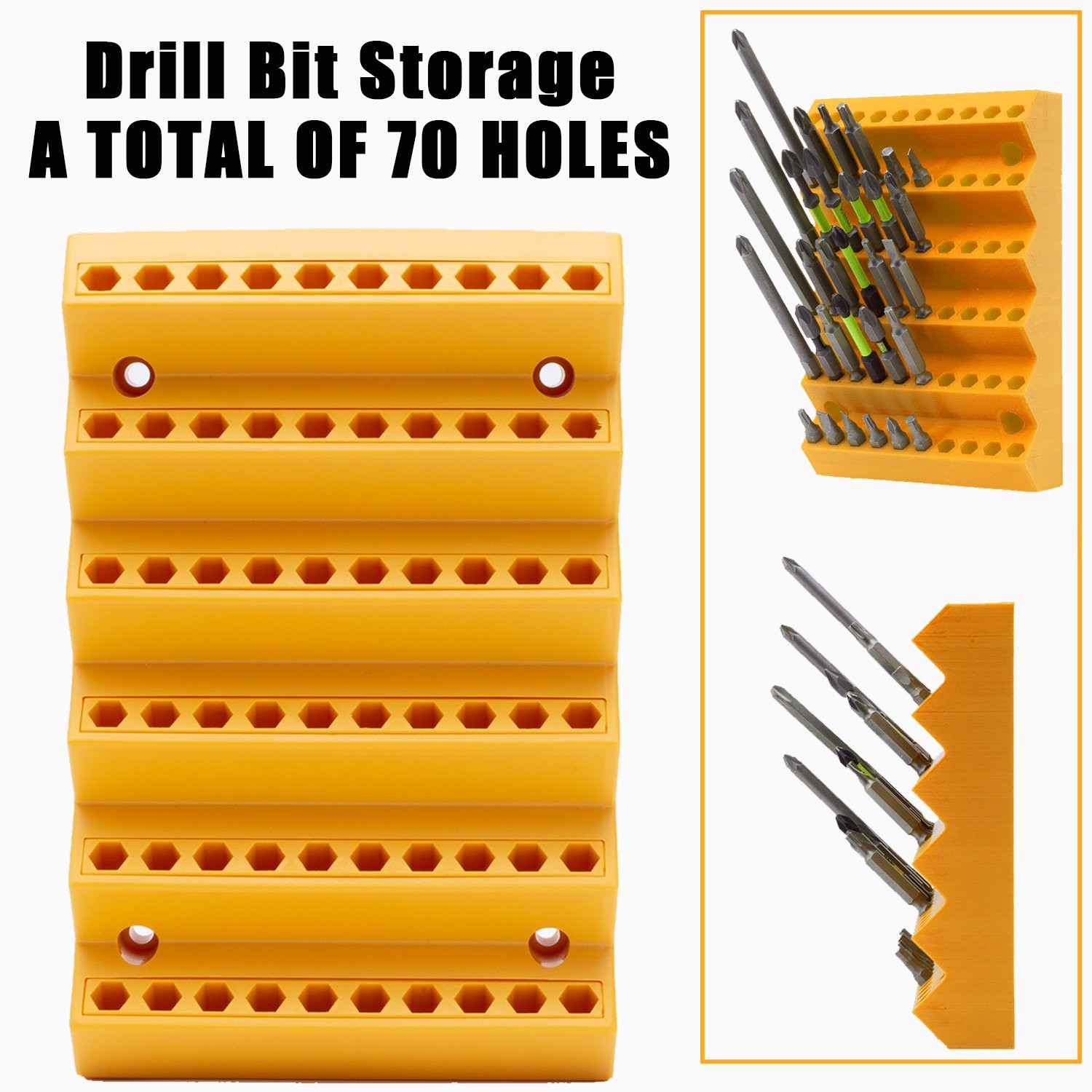 Yellow Drill Bit Storage Case Holder for 1/4 Inch Hex Shank Bit - Organizer Only