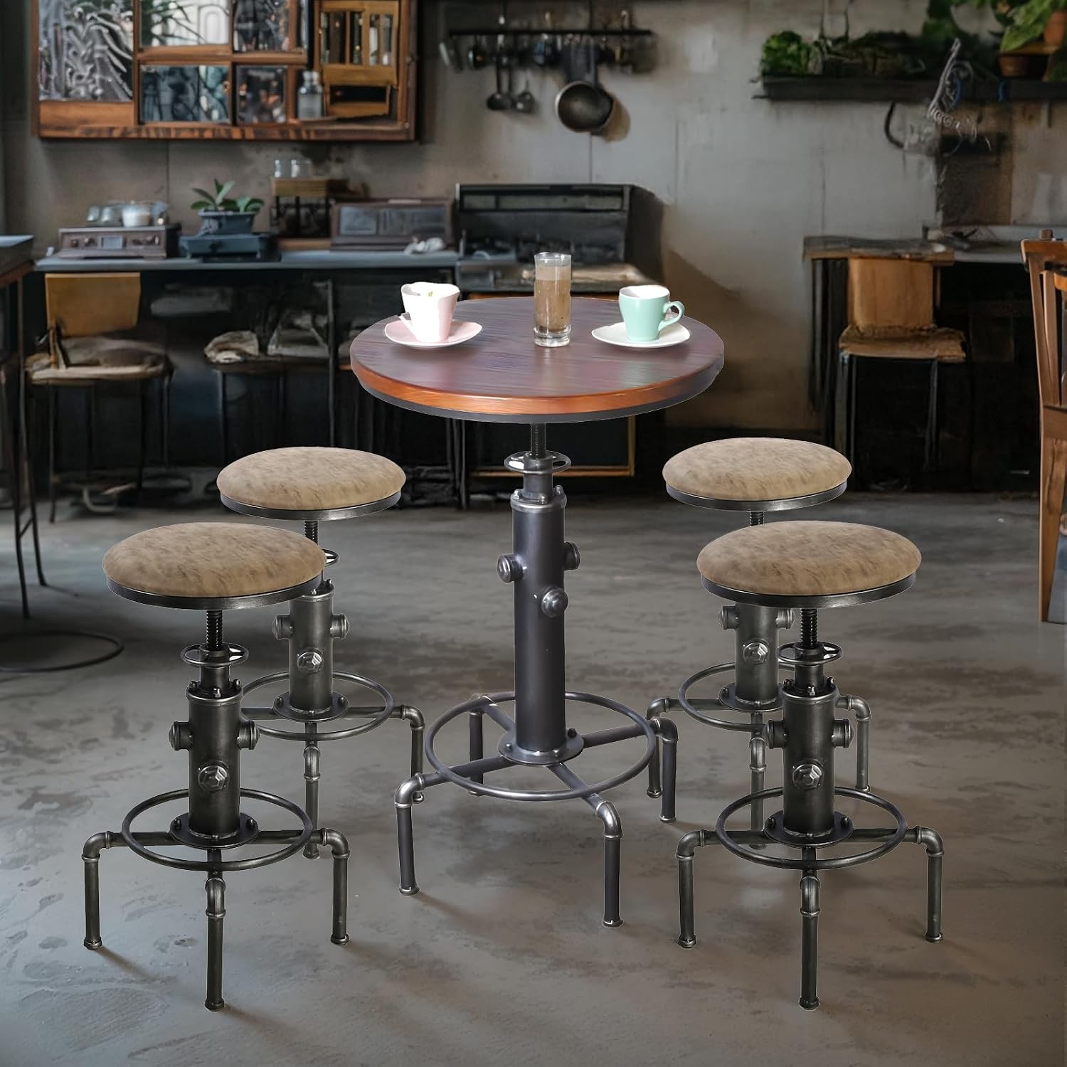 Industrial Bar Table 31.5-41.3" Adjustable Pub Table Kitchen Dining Coffee