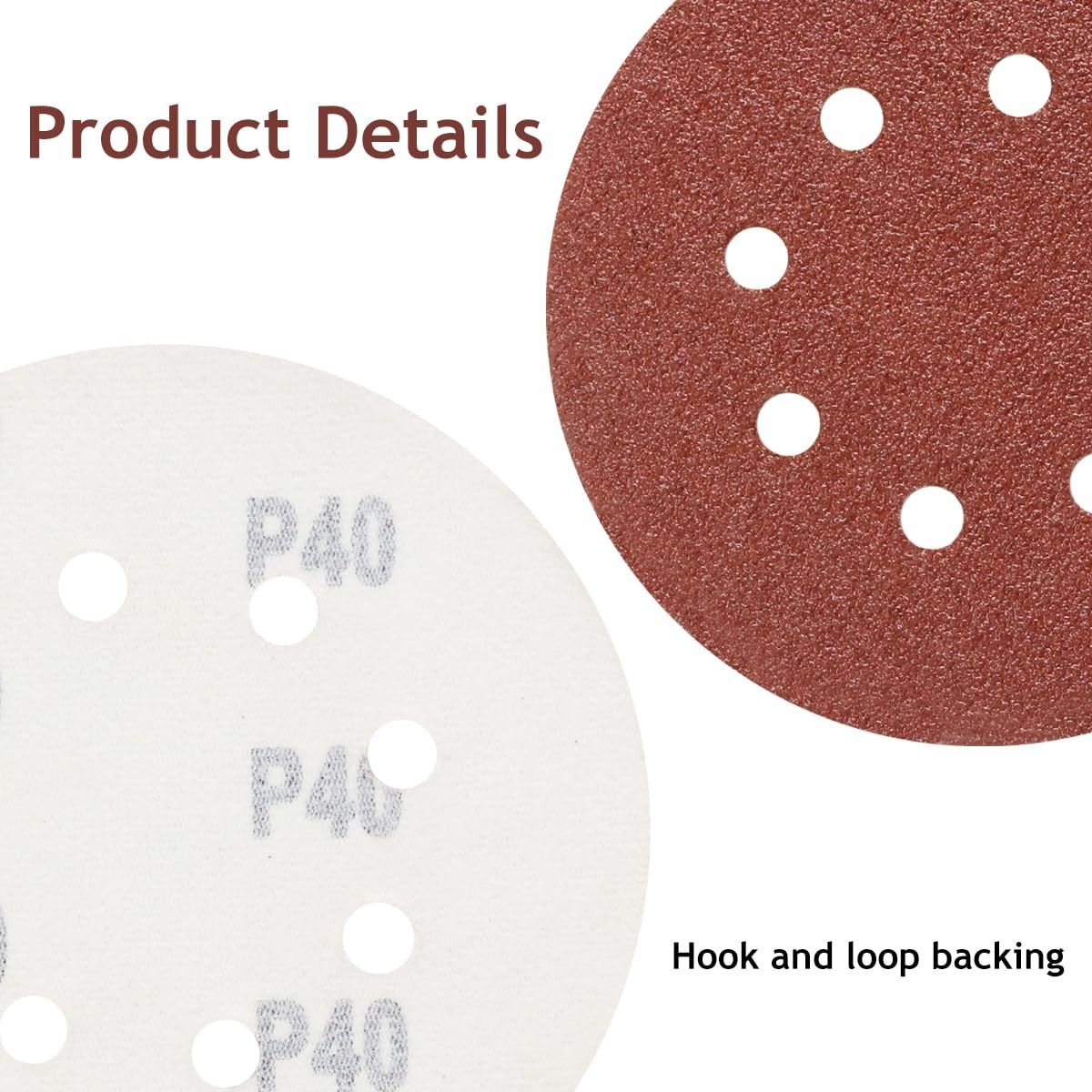 5 Inch 40 Grit Sanding Discs – 50 Hook and Loop options for All Surfaces