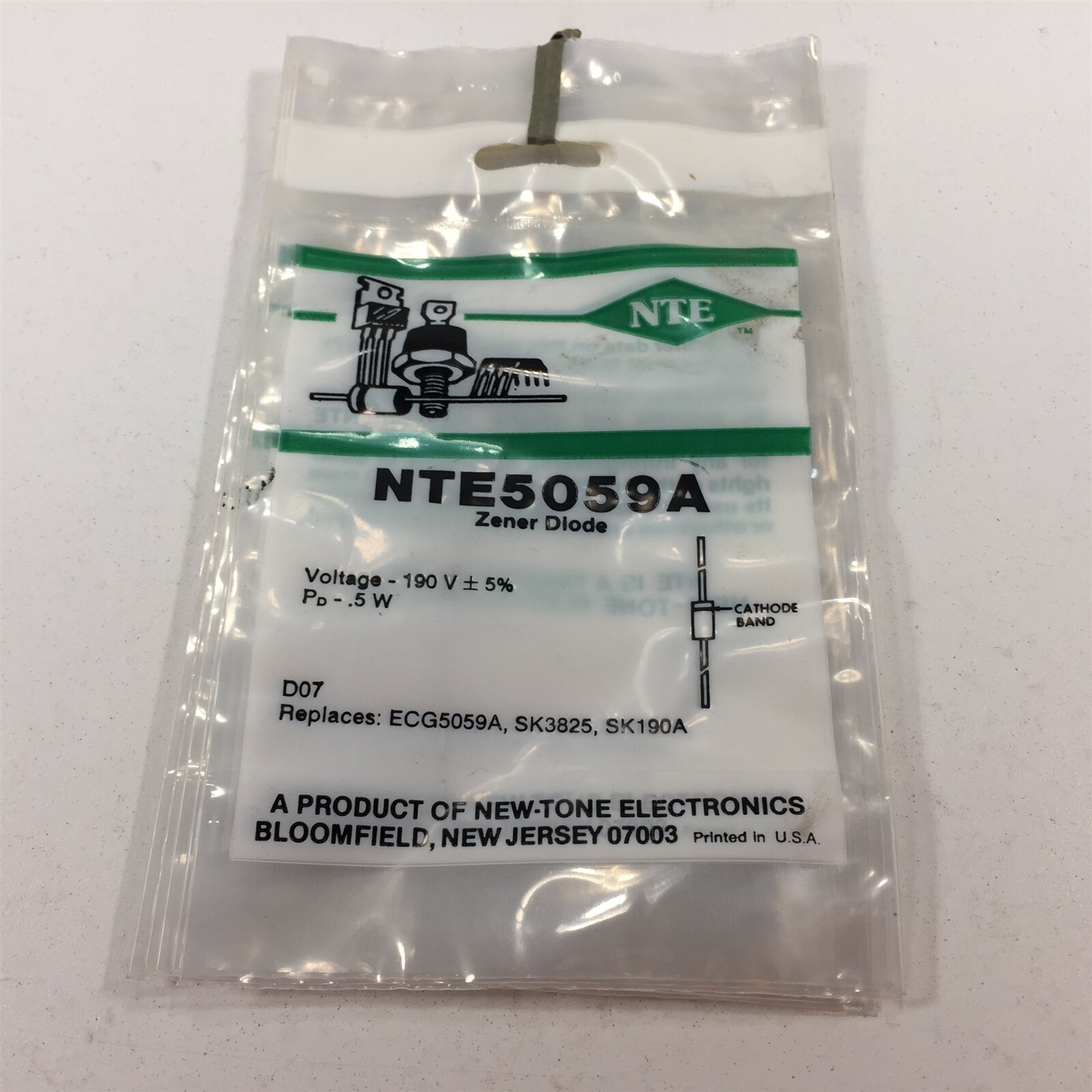 (5) NTE5059A Zener Diode, 1/2 Watt - Lot of 5