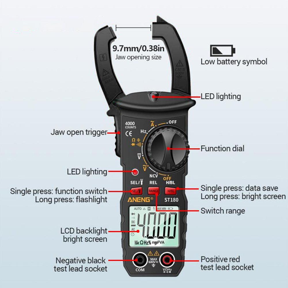 Digital Multimeter Tester AC DC Volt Ohm Amp Clamp Meter Auto Range LCD Handheld