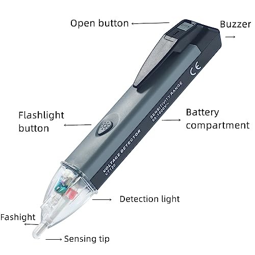 Non-Contact Voltage Tester Tools—LED Flashlight—Buzzer Black+Grey+Transparent