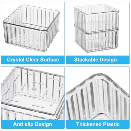 7PCS Clear Drawer Organizers Bins, 4 Size Stackable Makeup Drawer 7 Pack