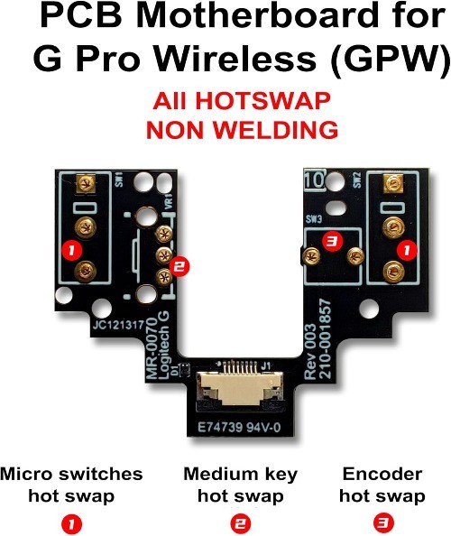Logitech G Pro Wireless GPW Mouse Hot Swap Micro Switch PCB Kit ENI Color: GPW