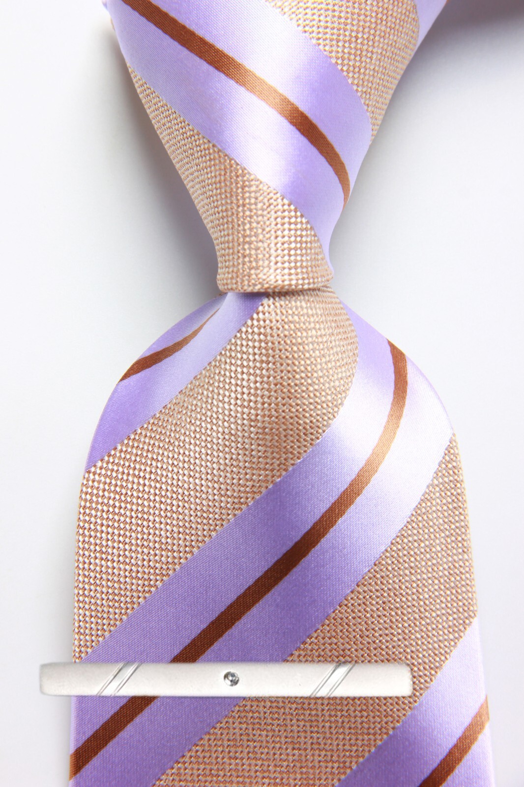 New Classic Striped Purple Brown JACQUARD WOVEN 100% Silk Men's Necktie Tie