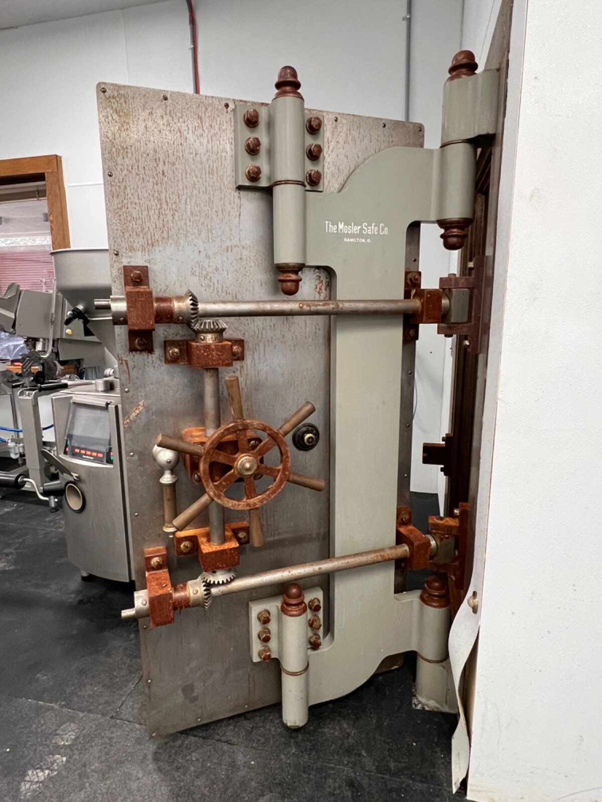 Antique Mosler Bank Vault Door and Casing. Copper lined. Old bank vault door.