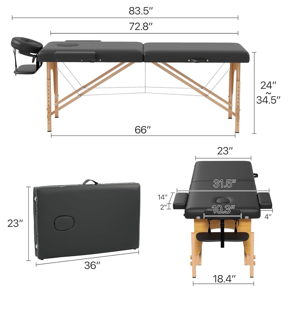 Massage Table Massage Bed Portable 2 Folding Facial Spa Salon Beauty Bed Black