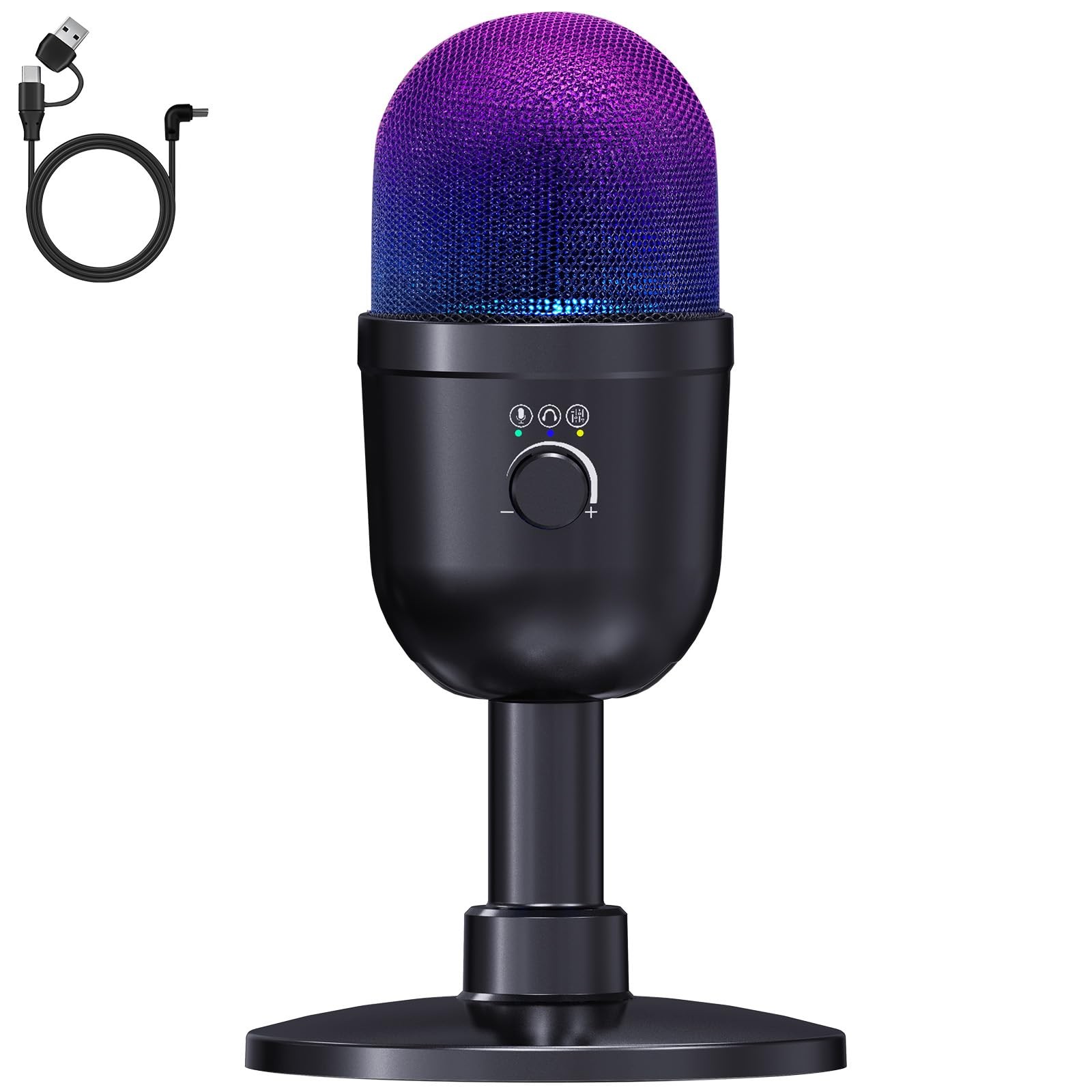 LRUFOB USB Gaming Condenser Microphone for PC/Desktop,192kHz/24Bit,Noise Canc...