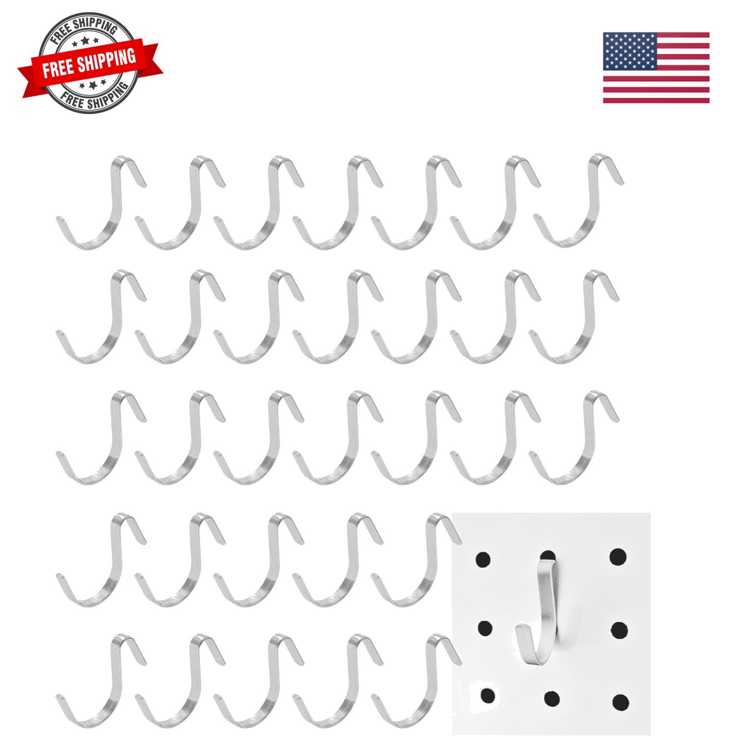 Pegboard J Hooks Accessories - Metal Peg Board Hooks for Hanging, Pegboard Wa...