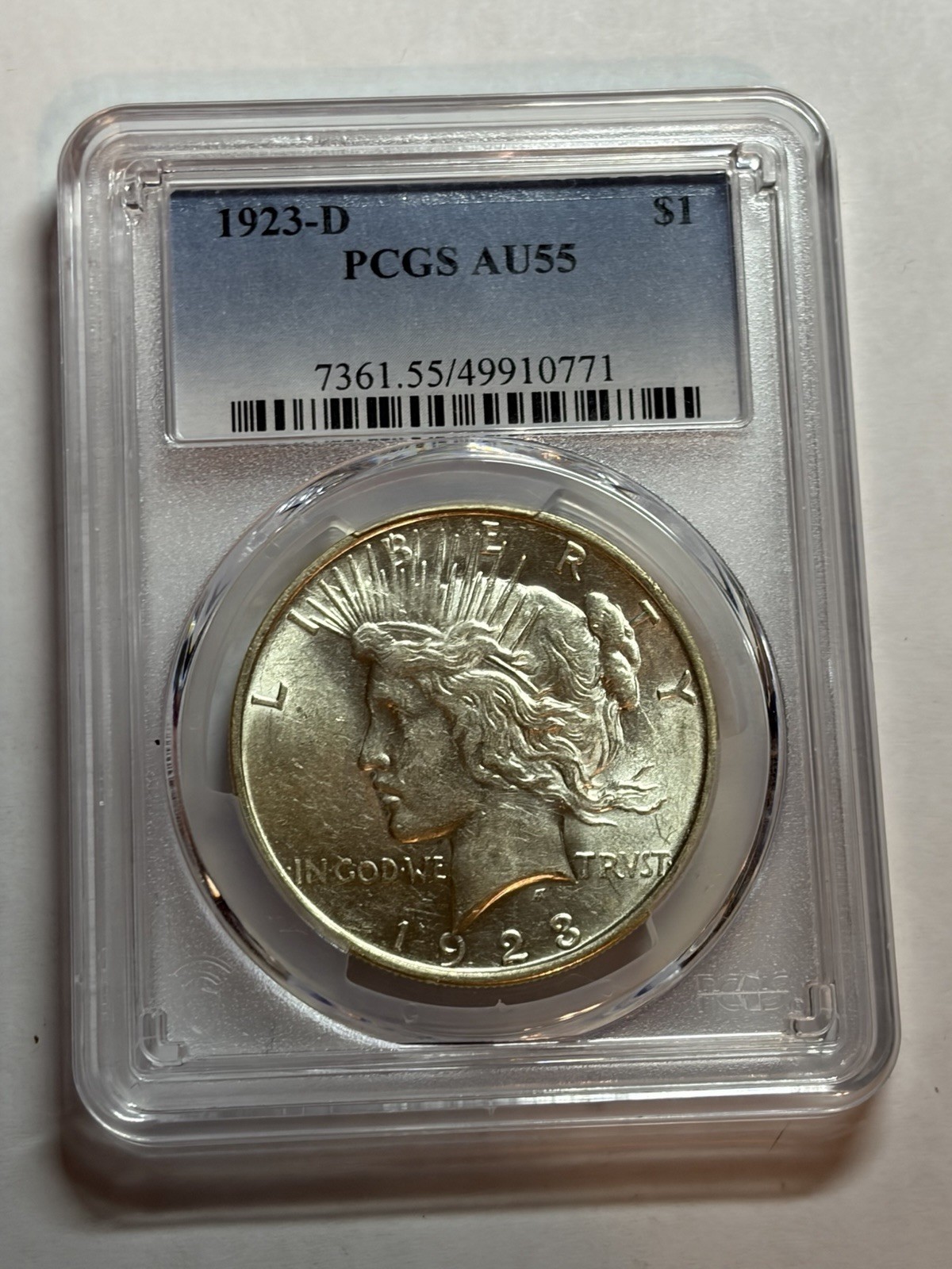 1923-D $1 Peace Silver Dollar PCGS AU55 Better Date