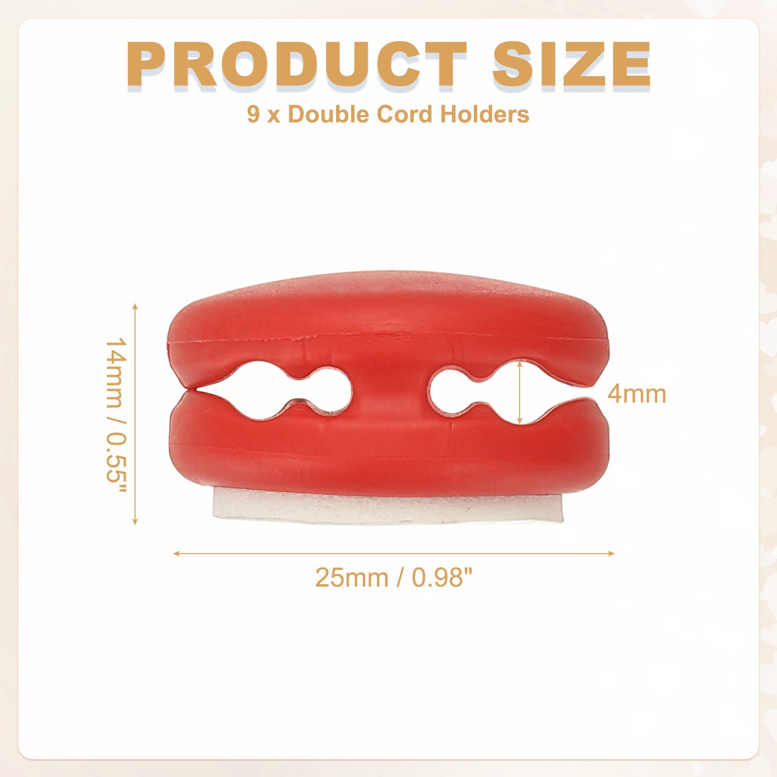 9 Pcs Double Cord Holders, Mini Cable Clips Wire Desk Organizer, Red