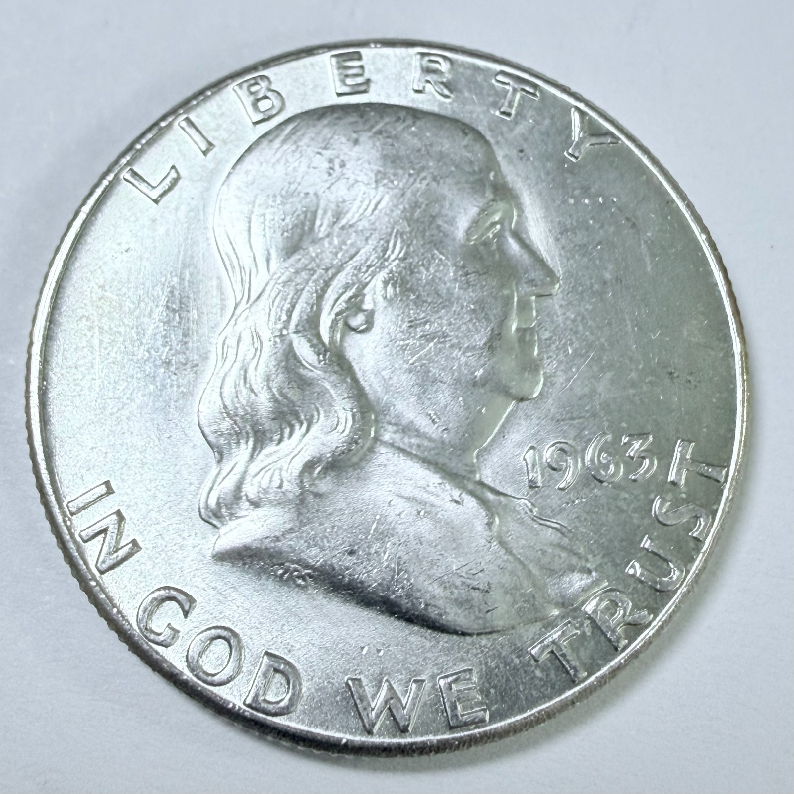 1963-P Franklin Silver Half Dollar 90% Silver About Uncirculated Details #10345