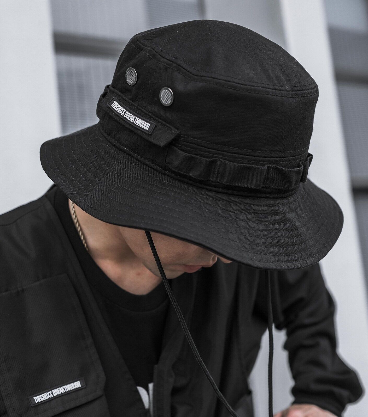Niepce Unisex Breakthrough Bucket Hat Black Fisherman Cap with Drawstring