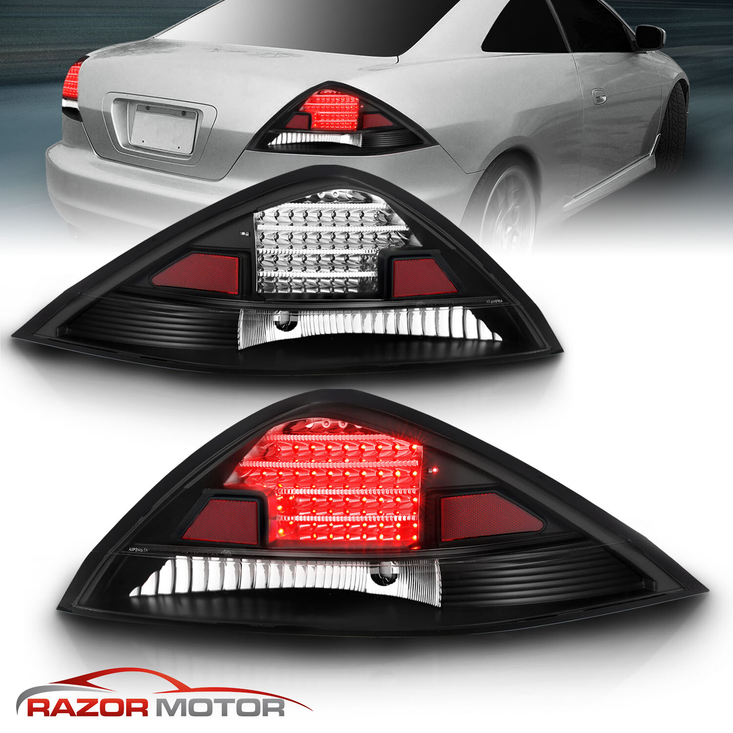 For 2003 2004 2005 Honda Accord LX/EX Coupe 2DR LED Black Brake Tail Lights Pair