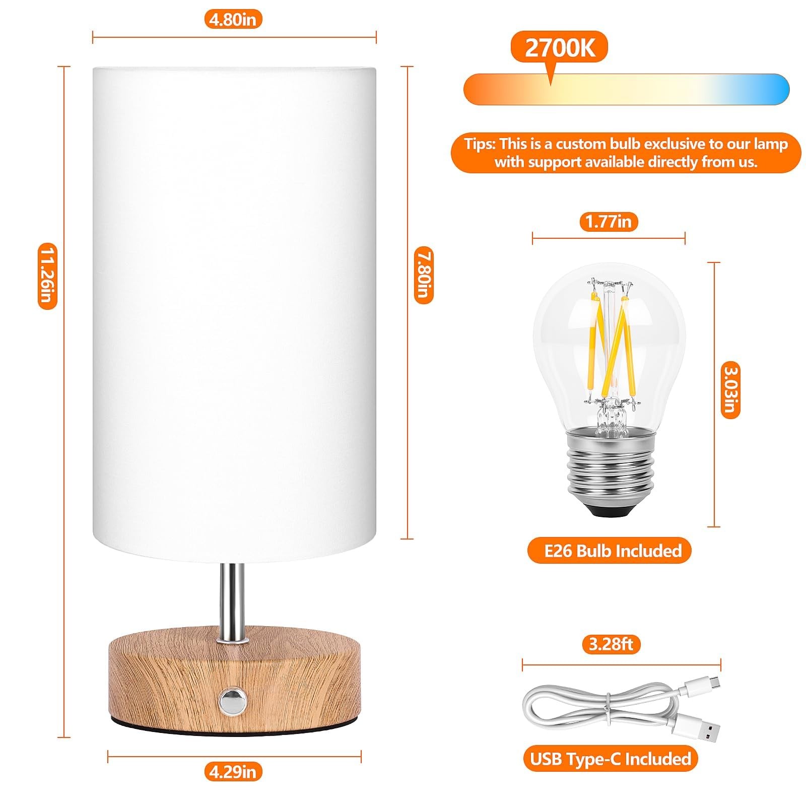 Cordless Table Lamp, Rechargeable 6000mAh Battery Operated Bedside Lamp, Port...