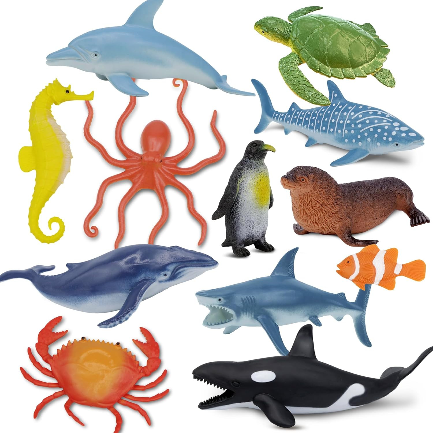 Ocean Sea Life Toy Figures Set for Kids, 12 PCS Realistic Marine Animals with Sh