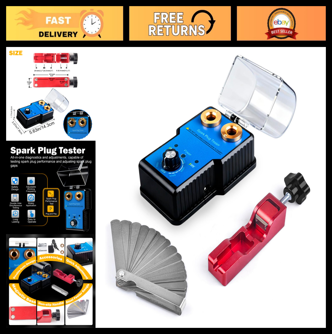 Spark Plug Tester Kit with Adjustable Gap Tool & Ignition Coil Tester for 12V Ga
