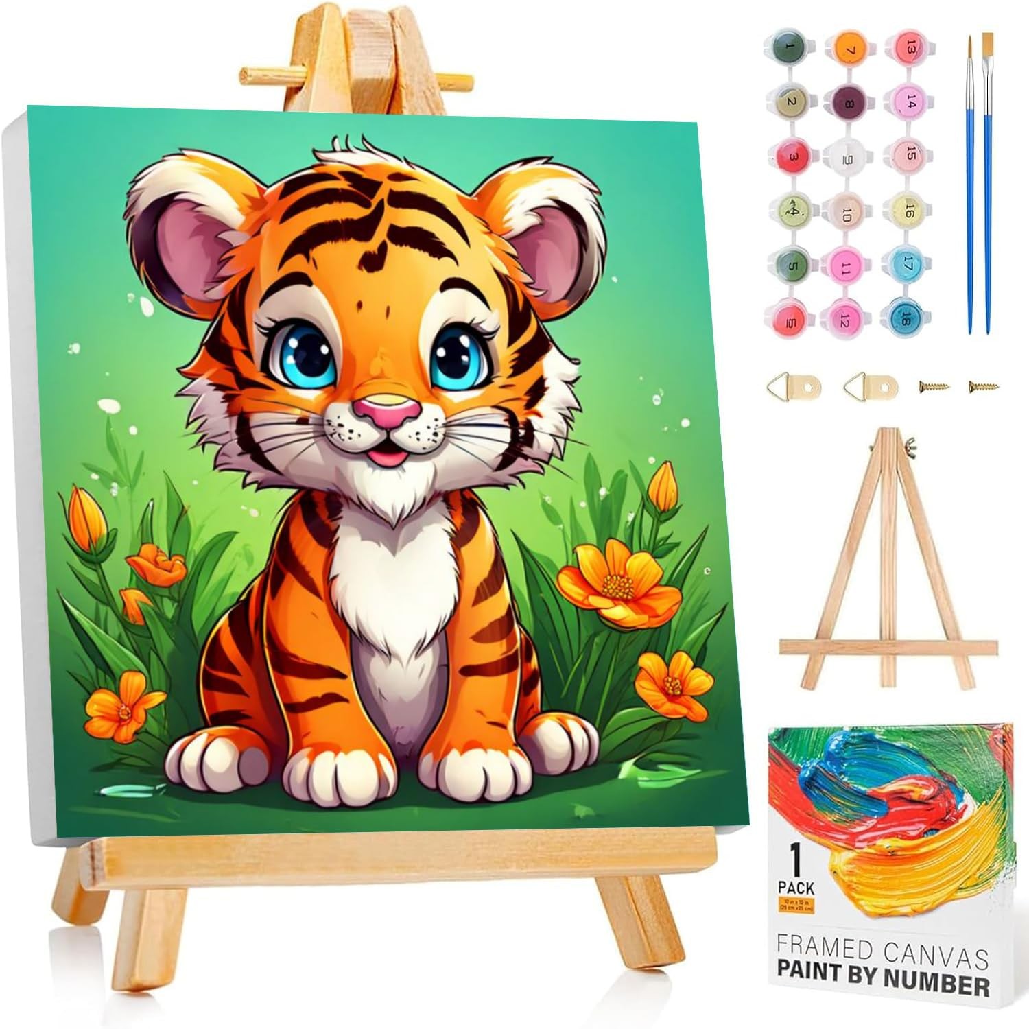 Arttoplus Tiger Paint by Numbers Kit for Kids with 8x8 inch, BKH1911