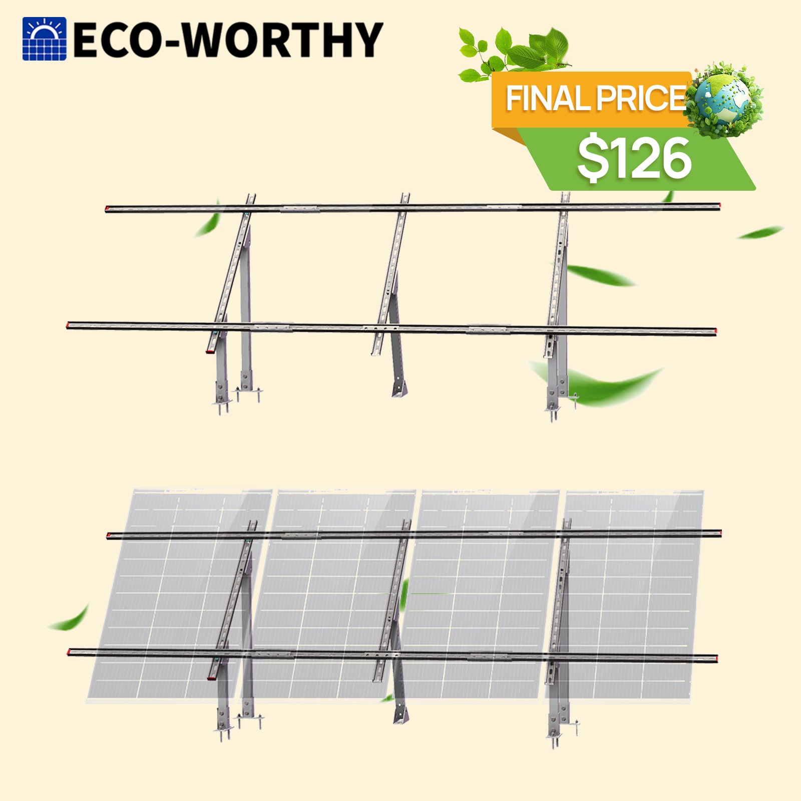 ECO-WORTHY Adjustable Solar Panel Mounting Brackets Kit System for 4PCS Panels