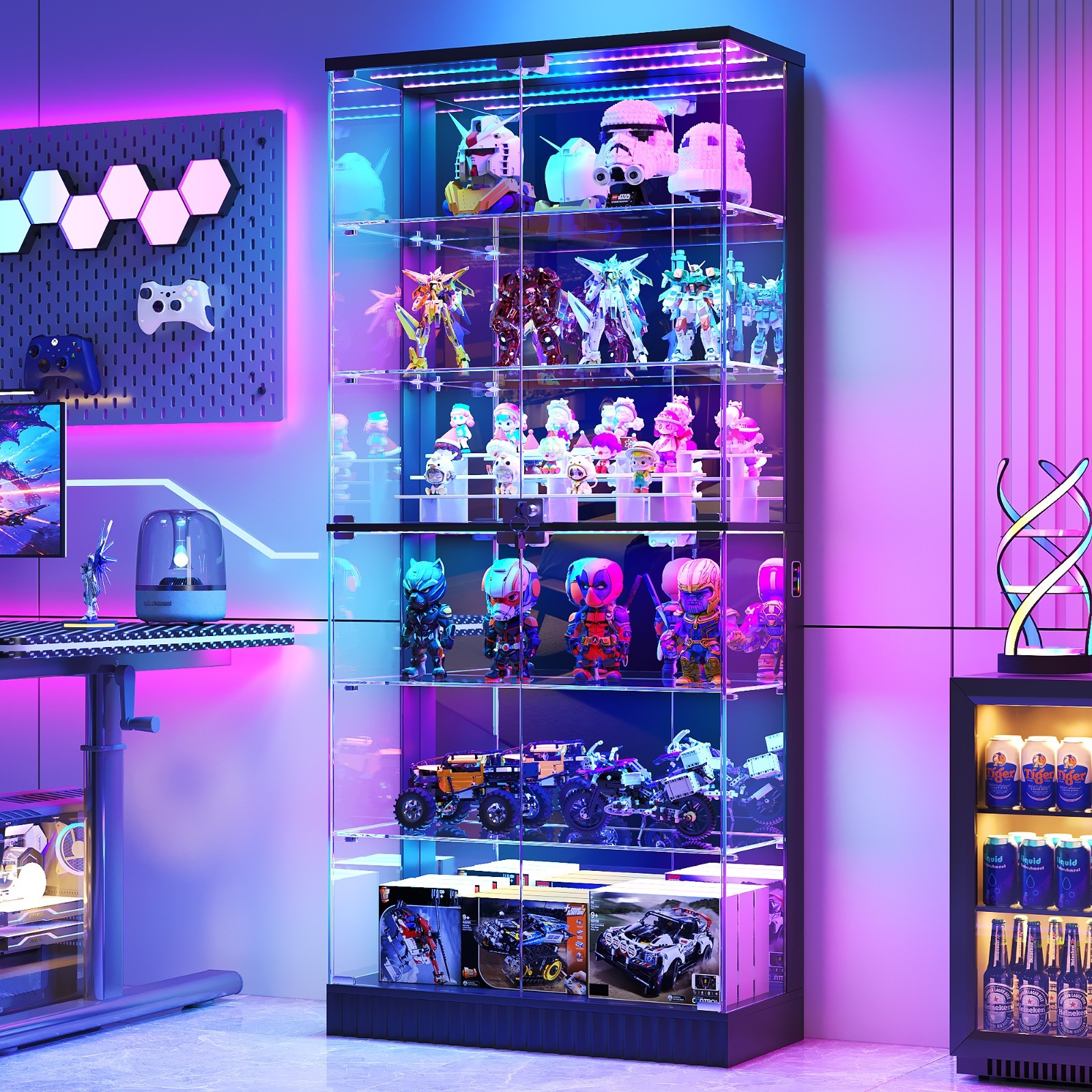 6-Tiers Glass Display Cabinet with RGB Lights & App Control for Collectibles