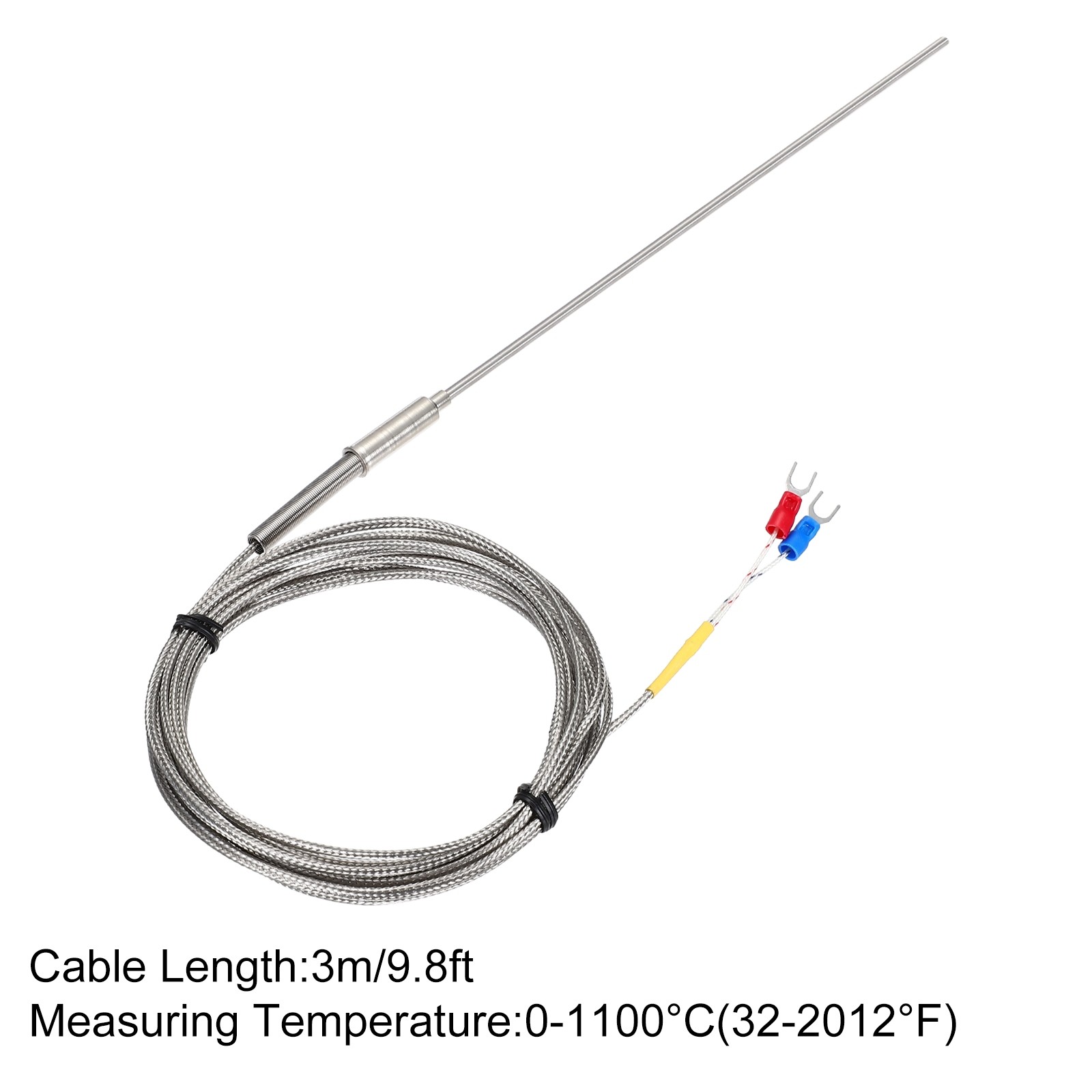 K Type Thermocouple Temperature Sensor Probe 3x200mm 9.8ft Wire 0-1100°C