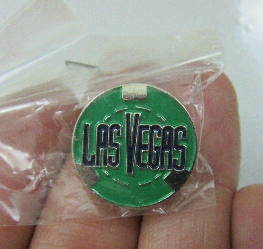 Las Vegas City LVCVA Green Poker Chip Lapel Collector Pin Circa 2000 - NEW Rare