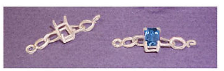 7x5mm EMERALD & CHAIN STERLING SILVER PRE-NOTCHED BRACELET LINK