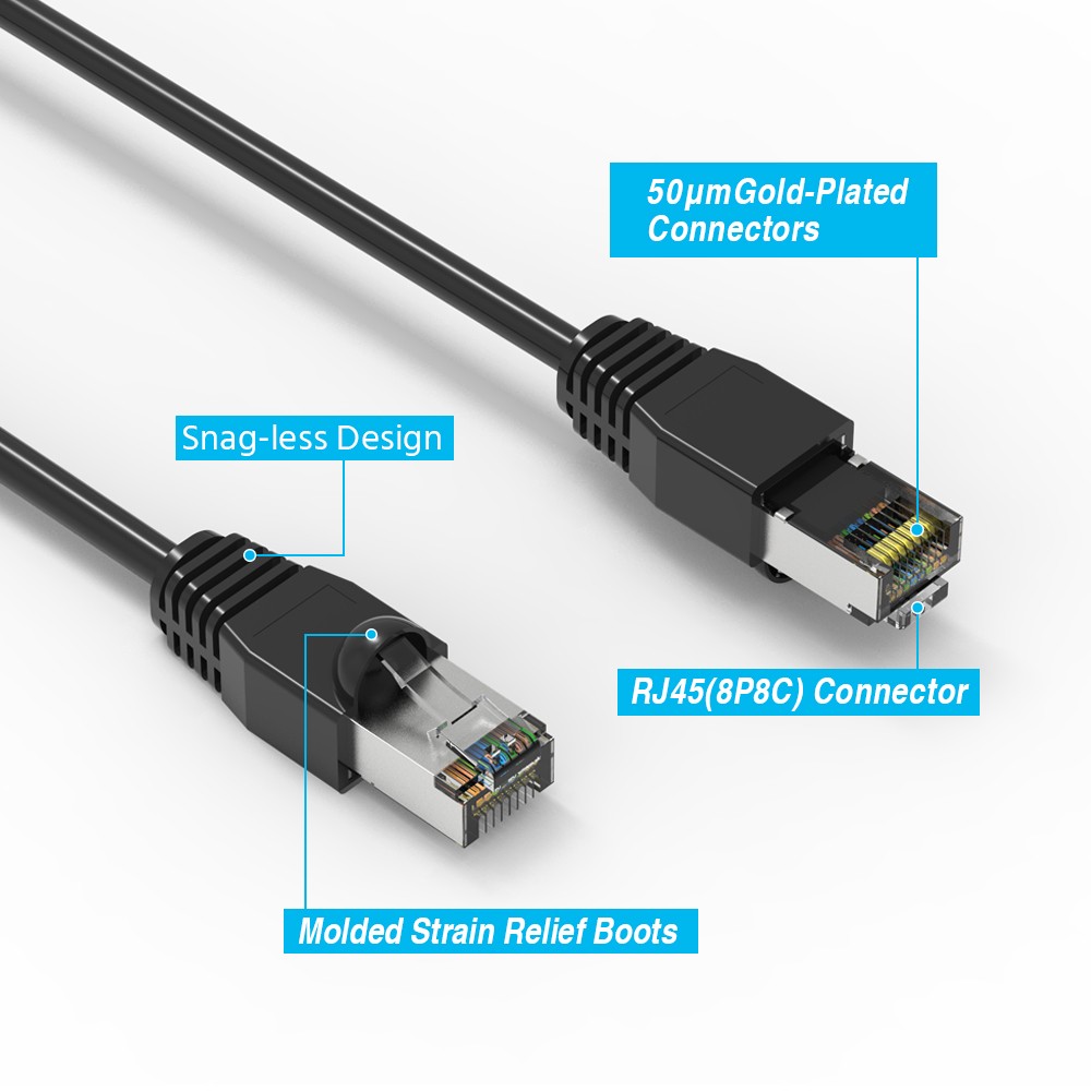 100Ft CAT6A Shielded (SSTP) Ethernet Network Booted Cable Black