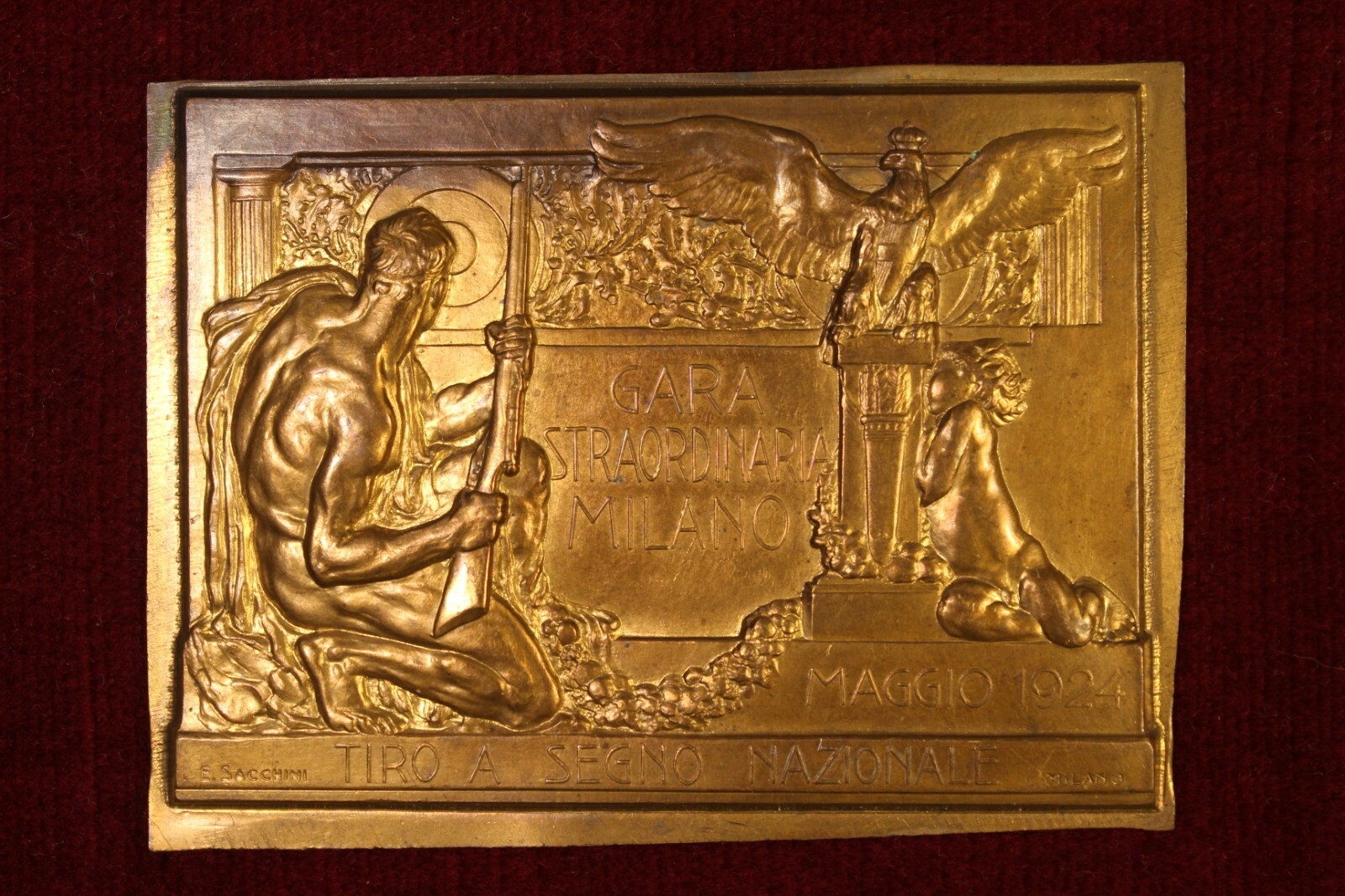 National Shooting Plaque 1924 Milan Extraordinary Old Shooting Plaque