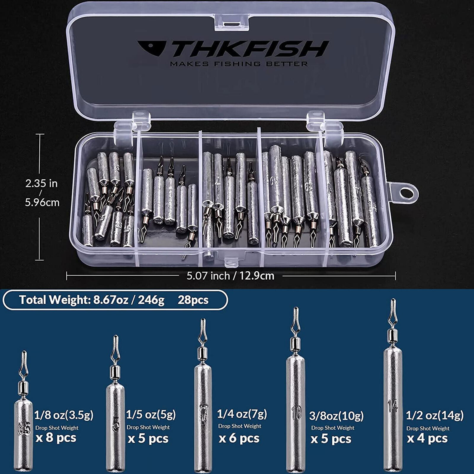 28pcs Fishing Weights Fishing Sinker Drop Shot Weights Fishing Weights Kit US