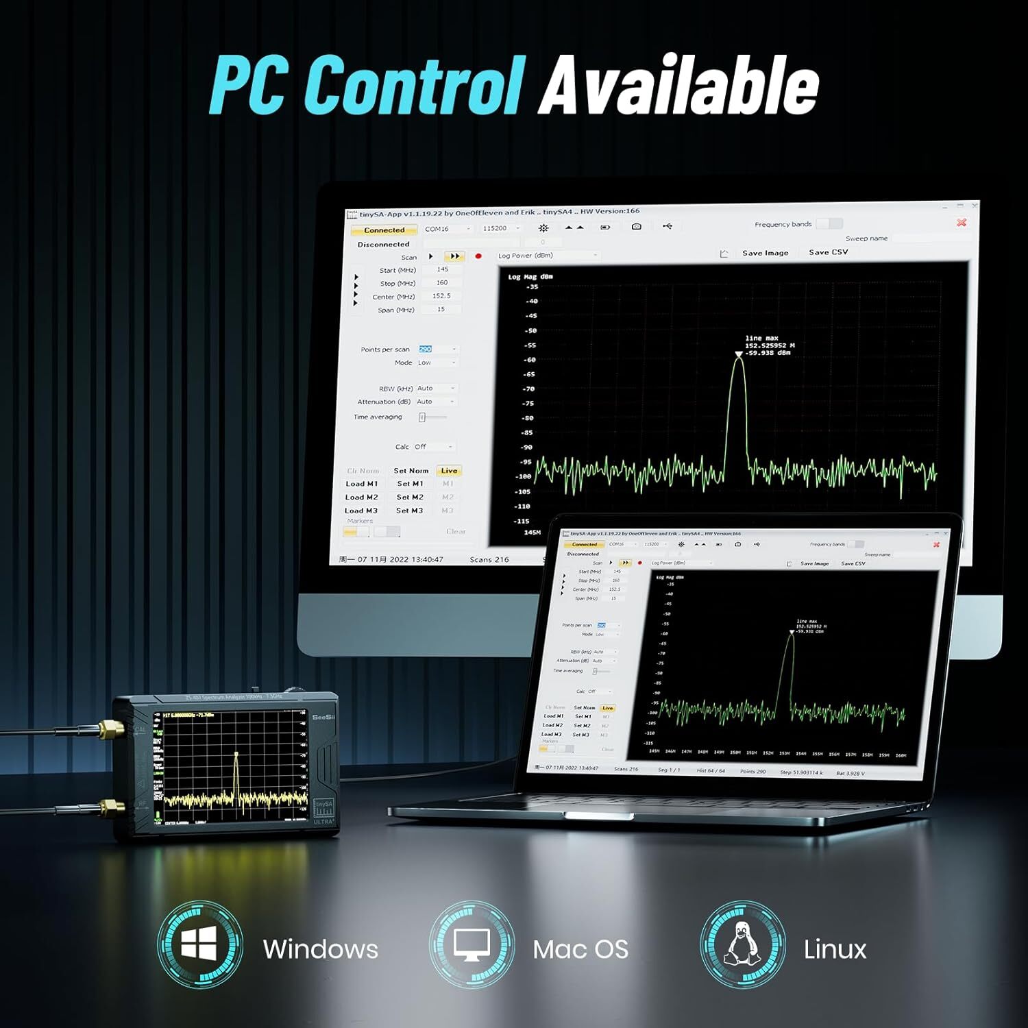 Tinysa Ultra+ ZS407 Spectrum Analyzer 100kHz–7.3GHz Tiny Frequency Analyzer