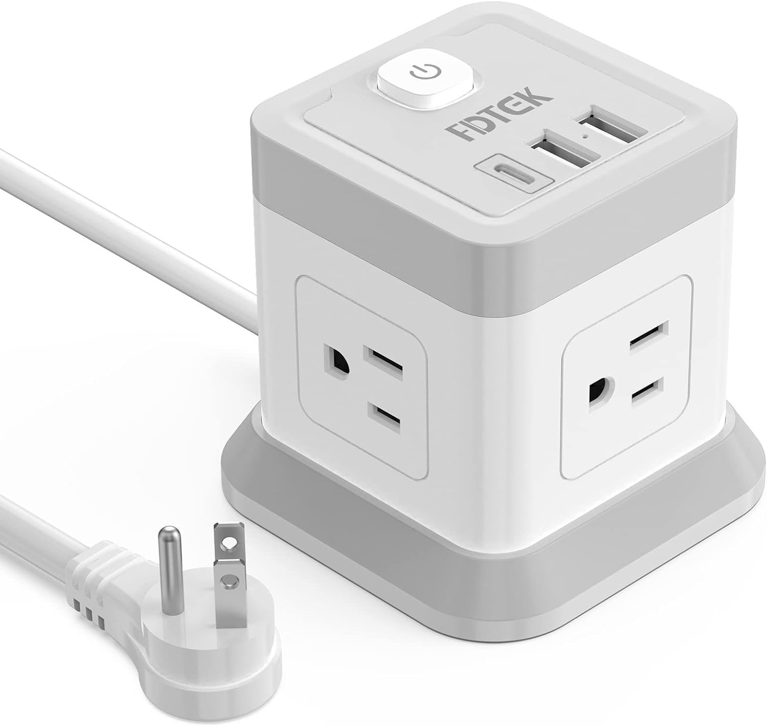 FDTEK power strip with USB 4 outlets 3 USB ports 5 ft extension cord desktop