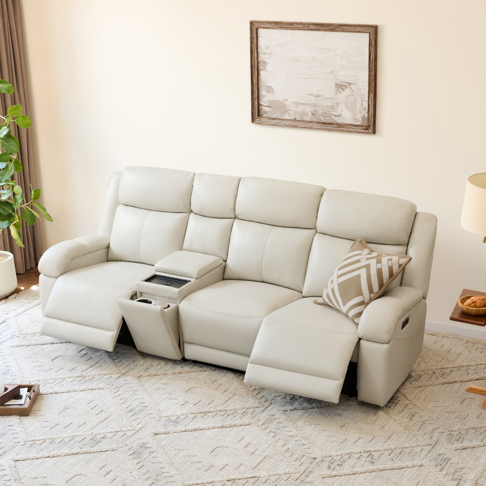 CHITA Genuine Leather Recliner Sofa Wall Hugger Reclining Sofa w/Storage Console