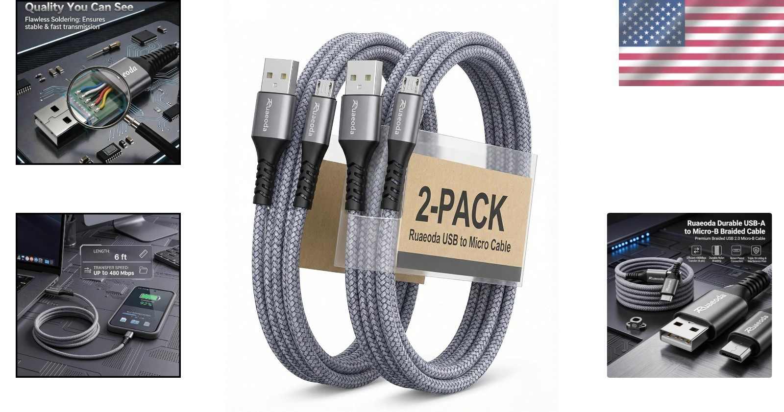 Fast Charging 6ft Heavy Duty Micro USB Cables - Pet Resistant & Versatile