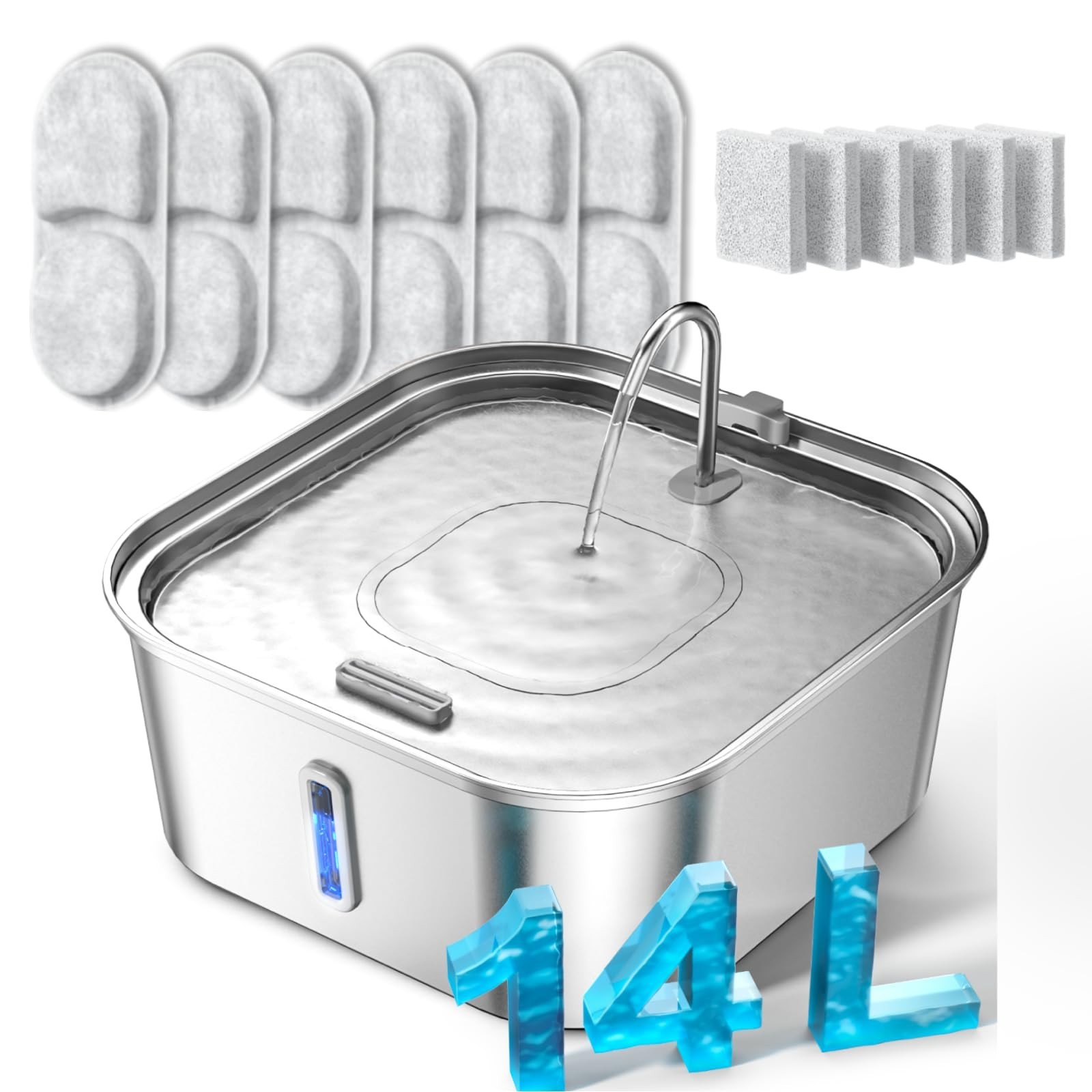 Large Dog Water Fountain 14L/3.7Gal, Stainless Steel Pet Fountain for Large D...