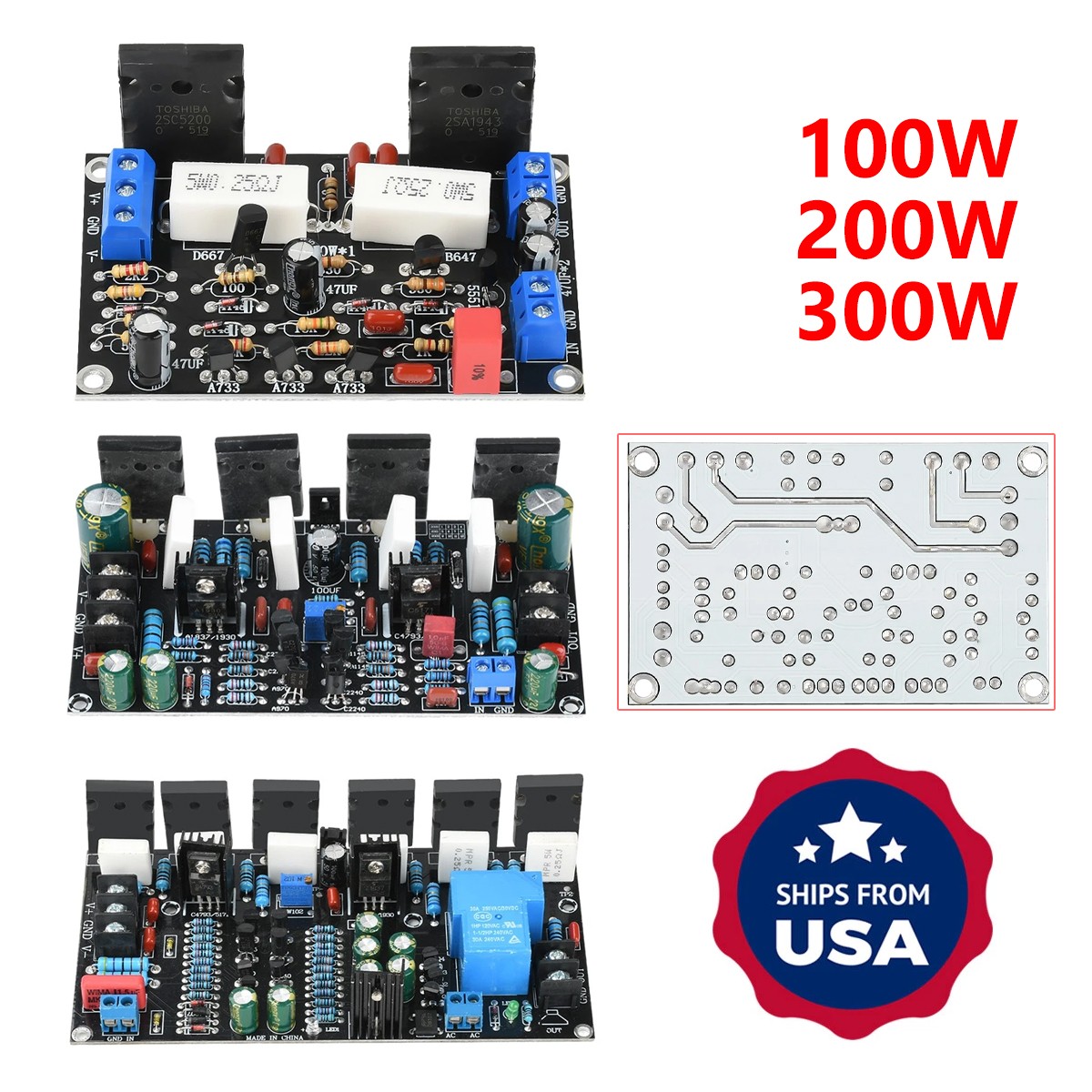 DC 20-90V 200W 300W Mono Power Amplifier 1943+5200 HIFI Audio Amplifier Board D